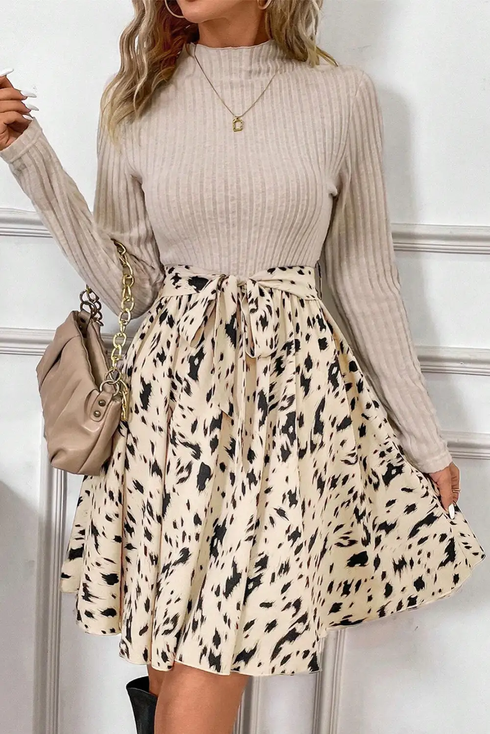 Ribbed Knit Belted Mini Dress