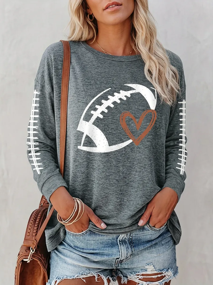 Women's Dynamic Gridiron Heart Ball Crewneck Long Sleeve T-Shirt