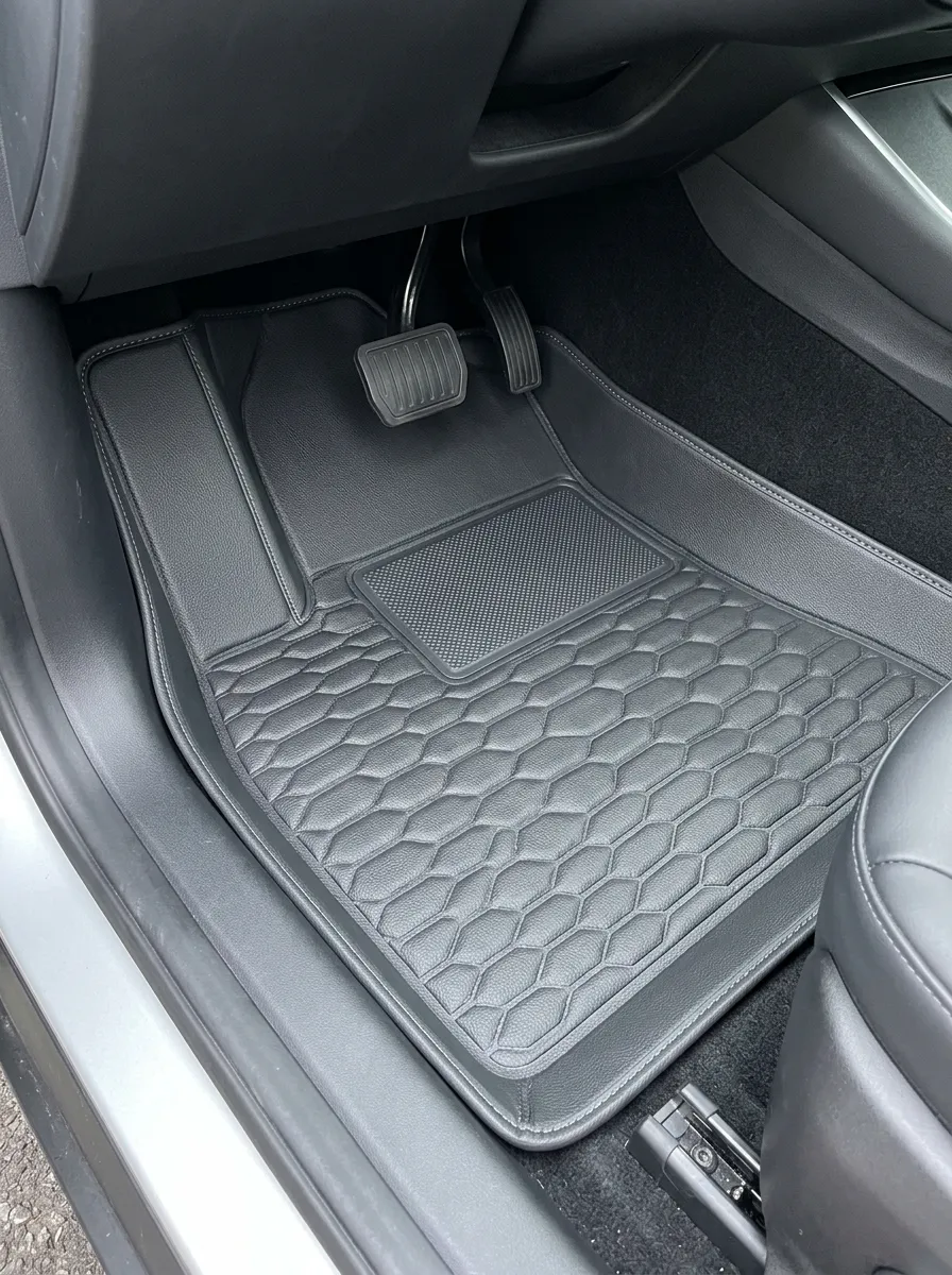 Refined Hexagon Leather-Look Floor Mats