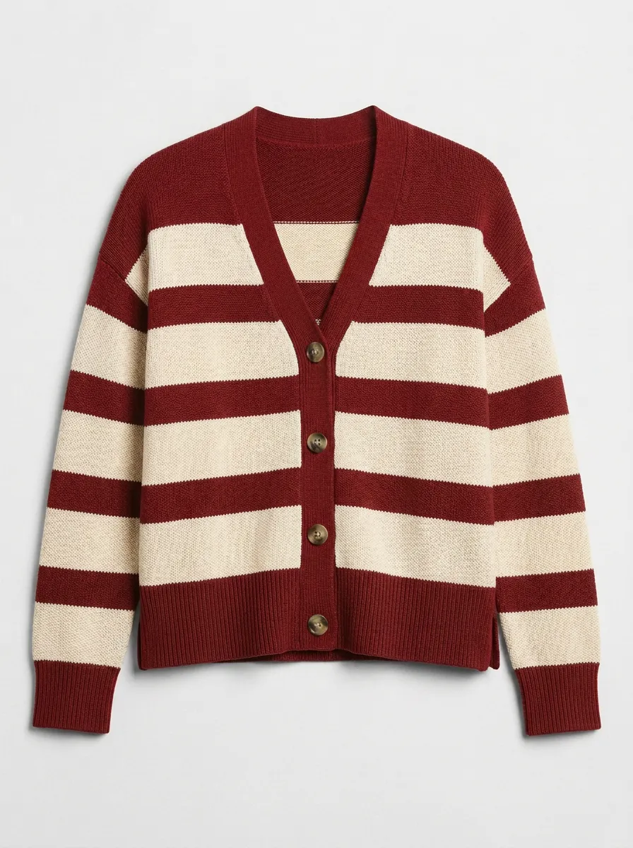 Varsity Inspired Rugby Striped Knit Cardigan