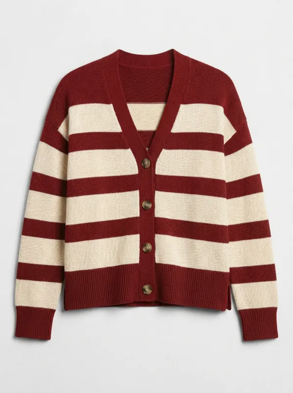 Varsity Inspired Rugby Striped Knit Cardigan