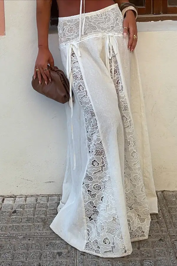 Casual Lace Ribbed Woven Skirt