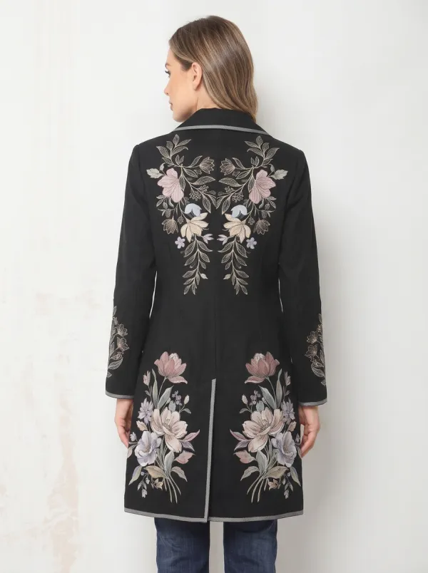 Women's Floral Art Vintage Style Printed Long Blazer Coat