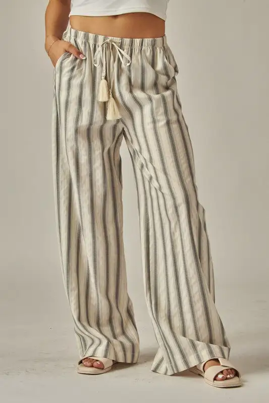 Refined Striped Cotton Wide Leg Pants