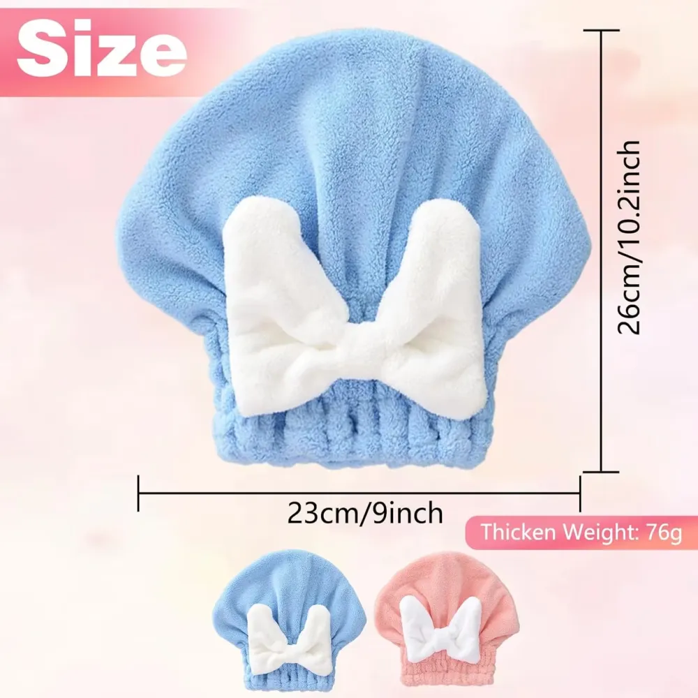 2 Pcs Bow Decor Hair Drying Towel