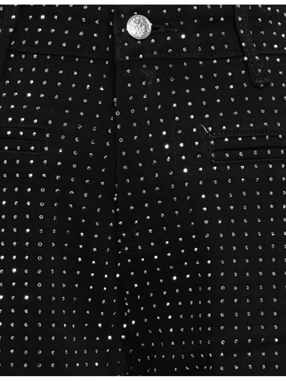 Chic Rhinestone Sparkle Button Wide Leg Denim Pants