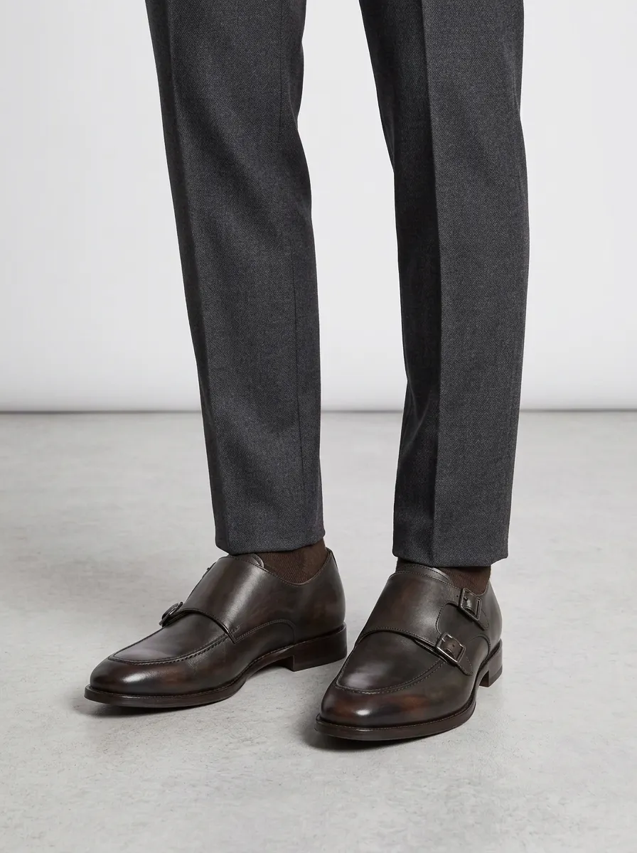 Men's Business Formal Double Monk Strap Leather Shoes