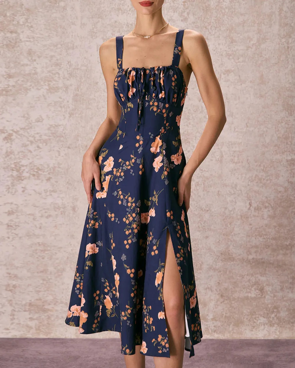 Polyester Satin Navy Blue Dress