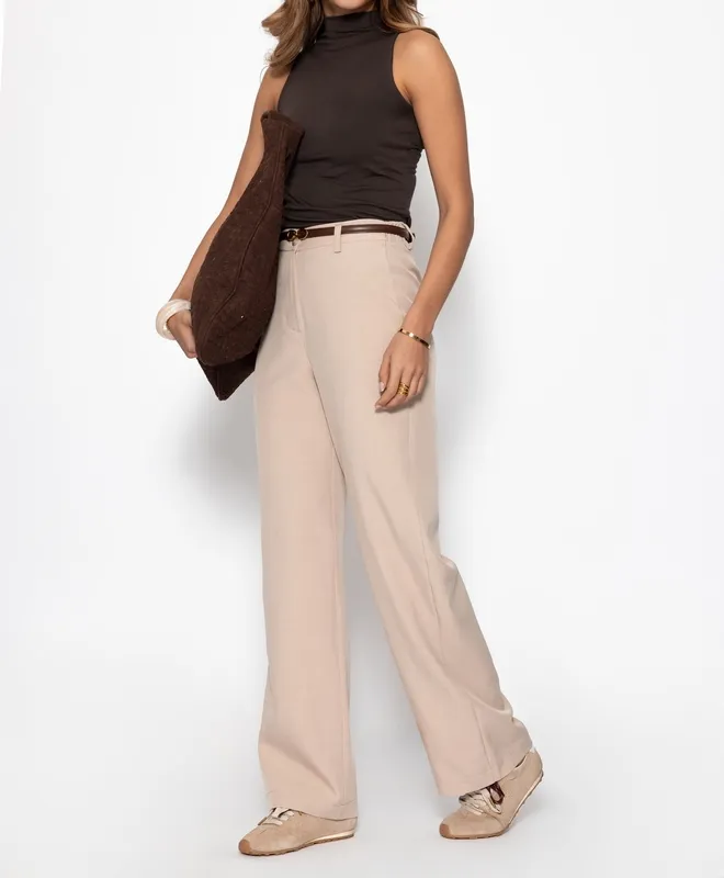 Beige Straight Everyday Pants