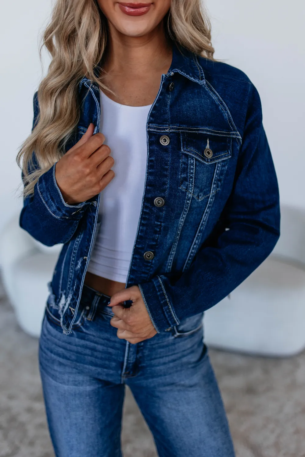 Collared Button-Front Button-Cuff Drop-Shoulder Denim Jacket