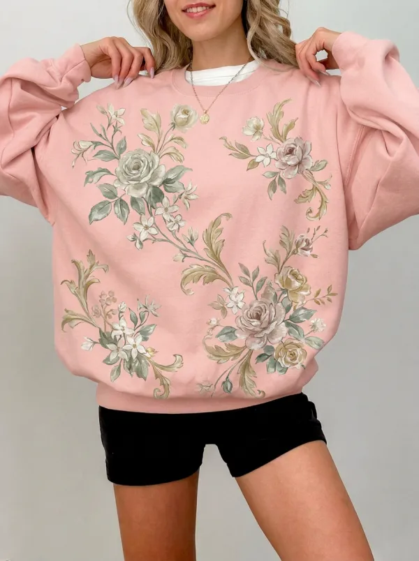 Women's Vintage Floral Botanical Printed Sweatshirt
