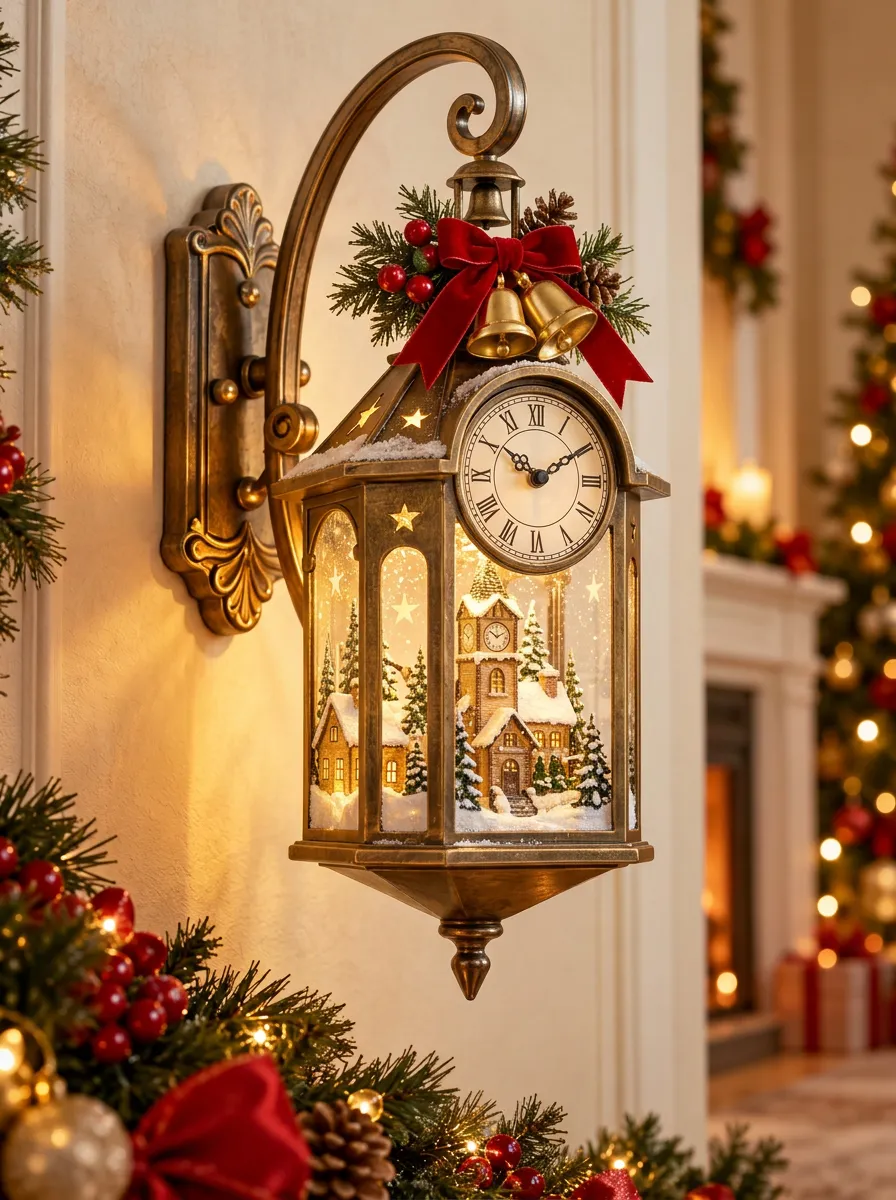 Village Clock Snow Globe Christmas Wall Light