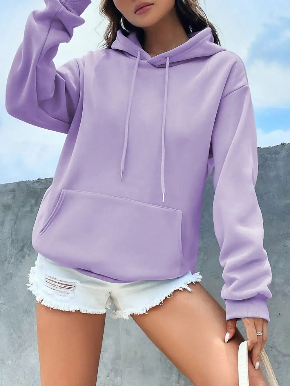 Drop Shoulder Drawstring Hood Kangaroo Pocket Hoodie