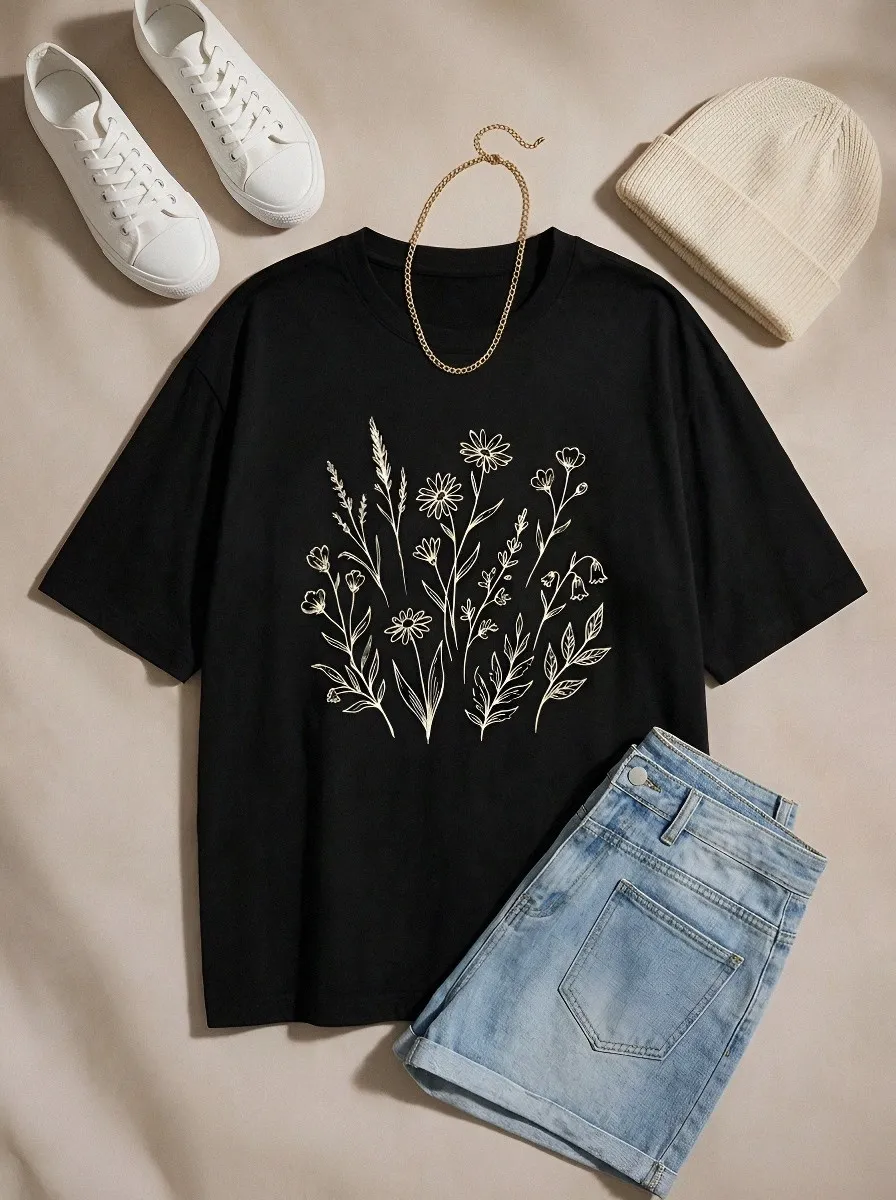 Unisex Botanical Nature Lover Wildflower Printed T-shirt