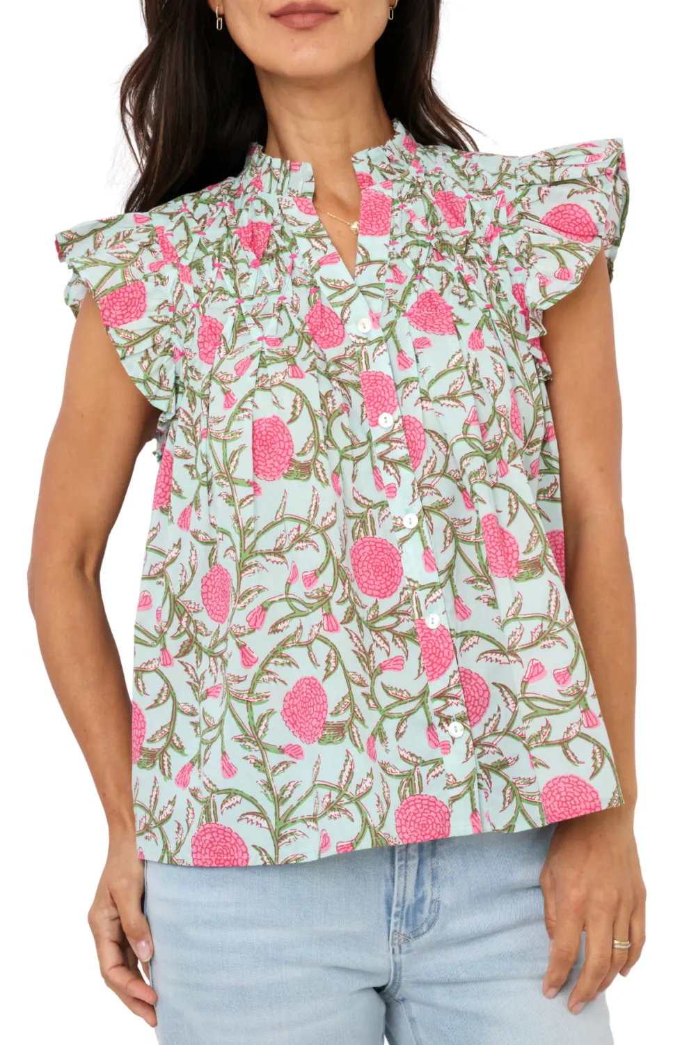 Button Floral Cotton Top