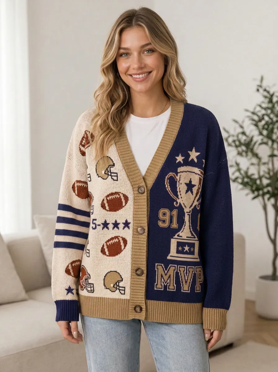 Women's Iconic Inspired Helmet Football Trophy Knitted Cardigan