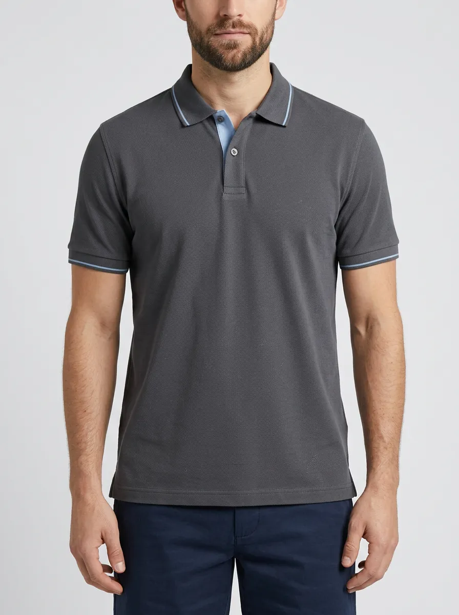 Men's Classic Knit Ribbed Textured Contrast-Trim Polo Shirt