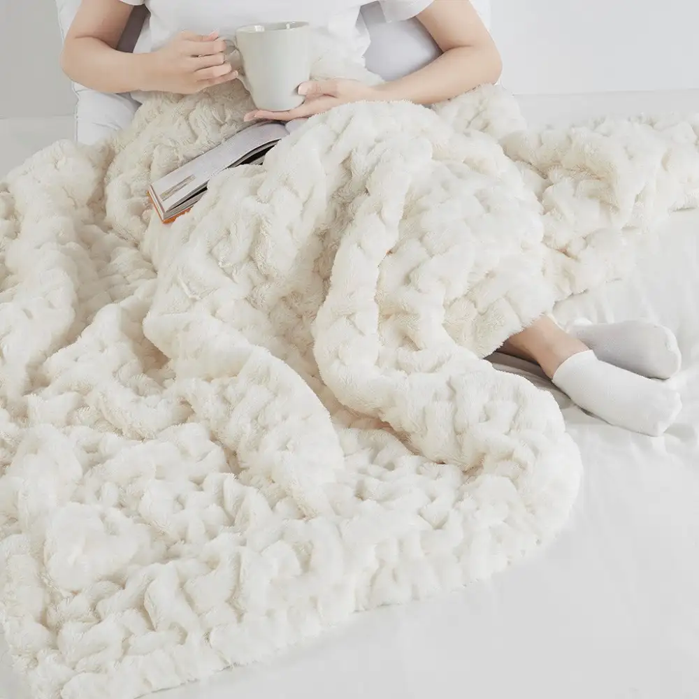 Ruched Faux Fur Throw Blanket