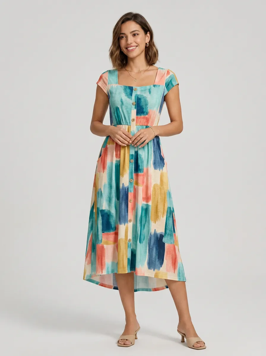 Women's Summer Casual Colorful Brushstroke Printed Dress