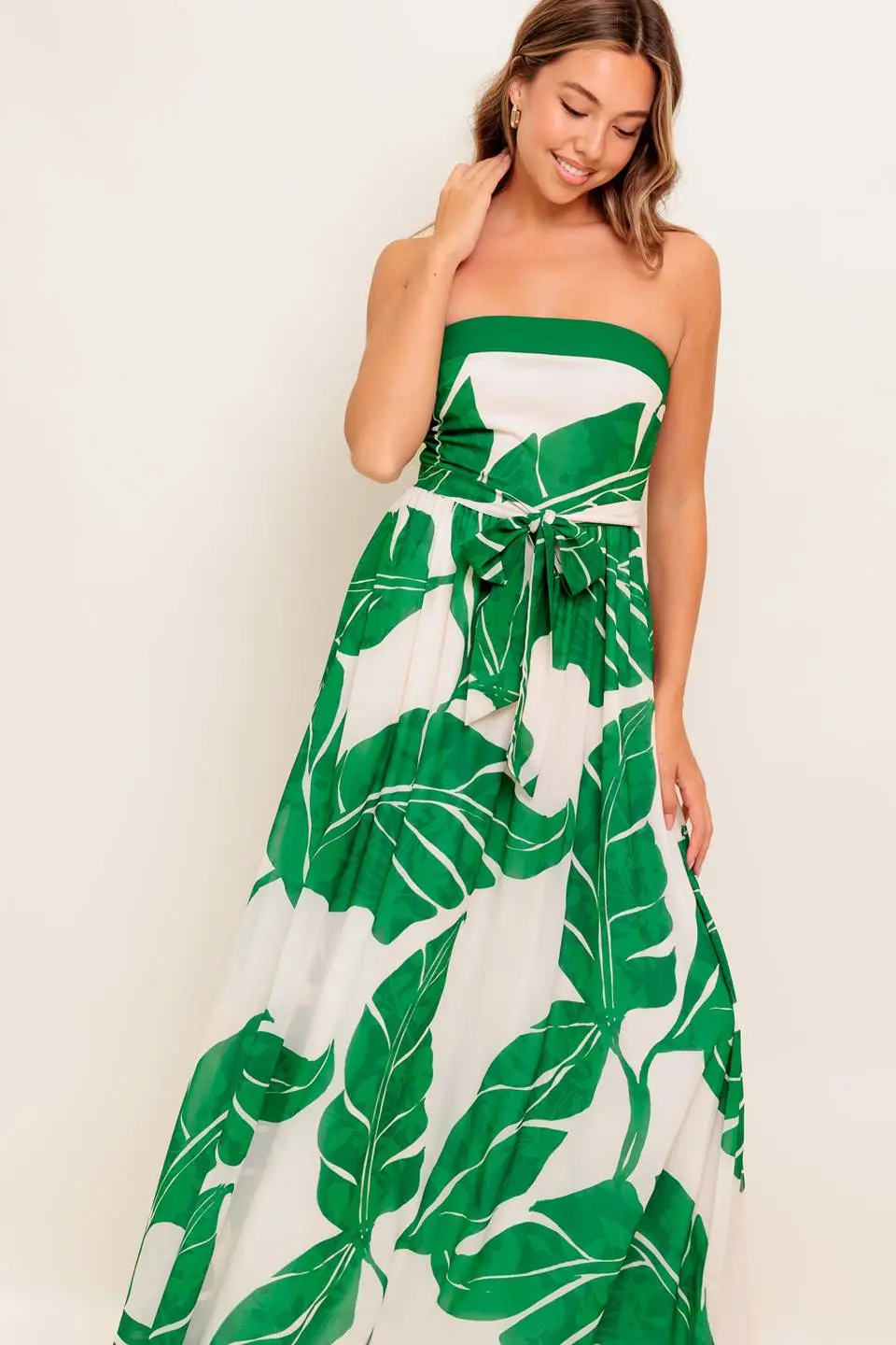 Smocked Strapless Printed Maxi Dress