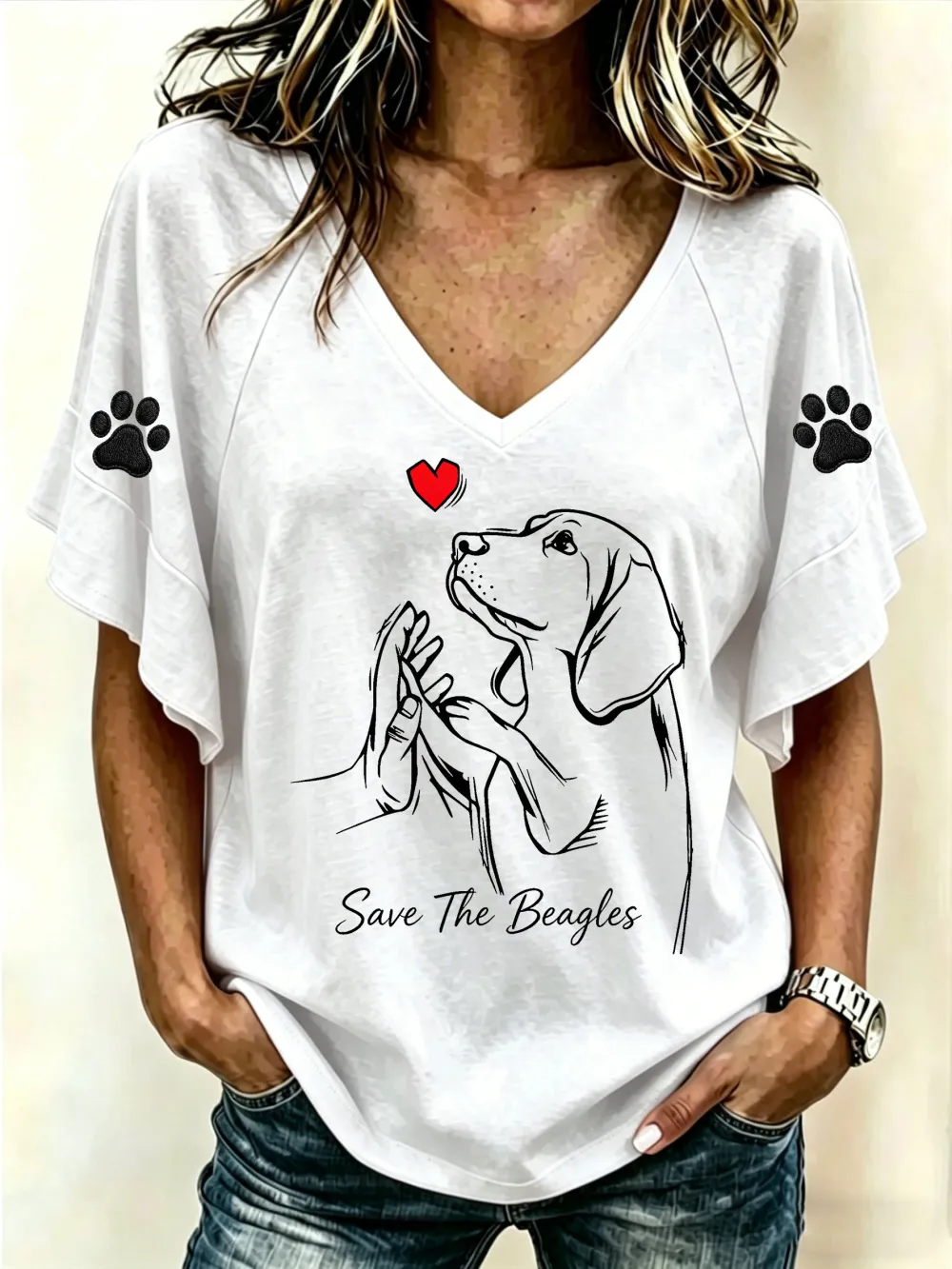 Women's Save The Beagles Print Casual T-shirt
