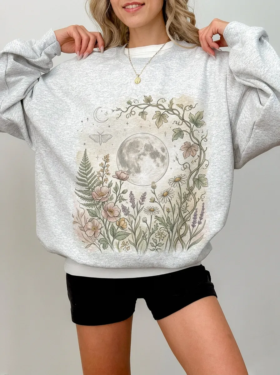 Women's Botanical Moon Floral Printed Sweatshirt