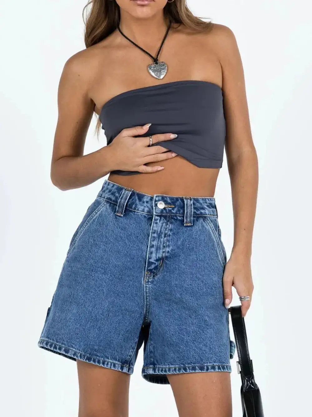 Washed High-Rise Denim Shorts