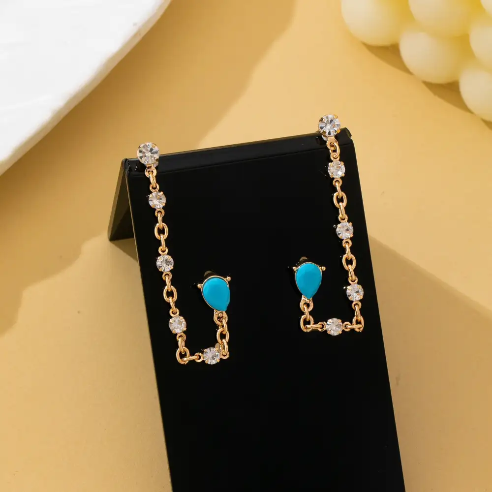 Turquoise Crystal Chain Loop arrings