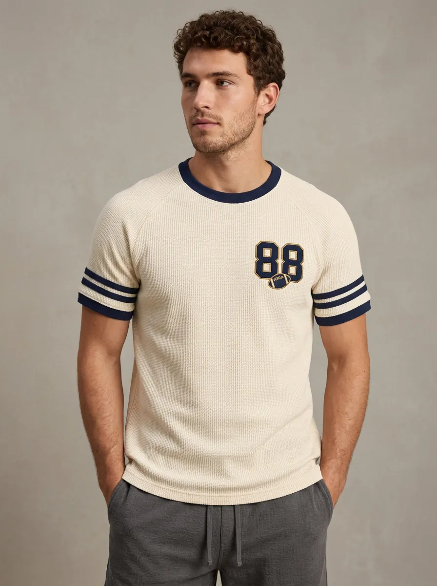 Men's American Football Fan 88 Number Printed Waffle Knit T-shirt