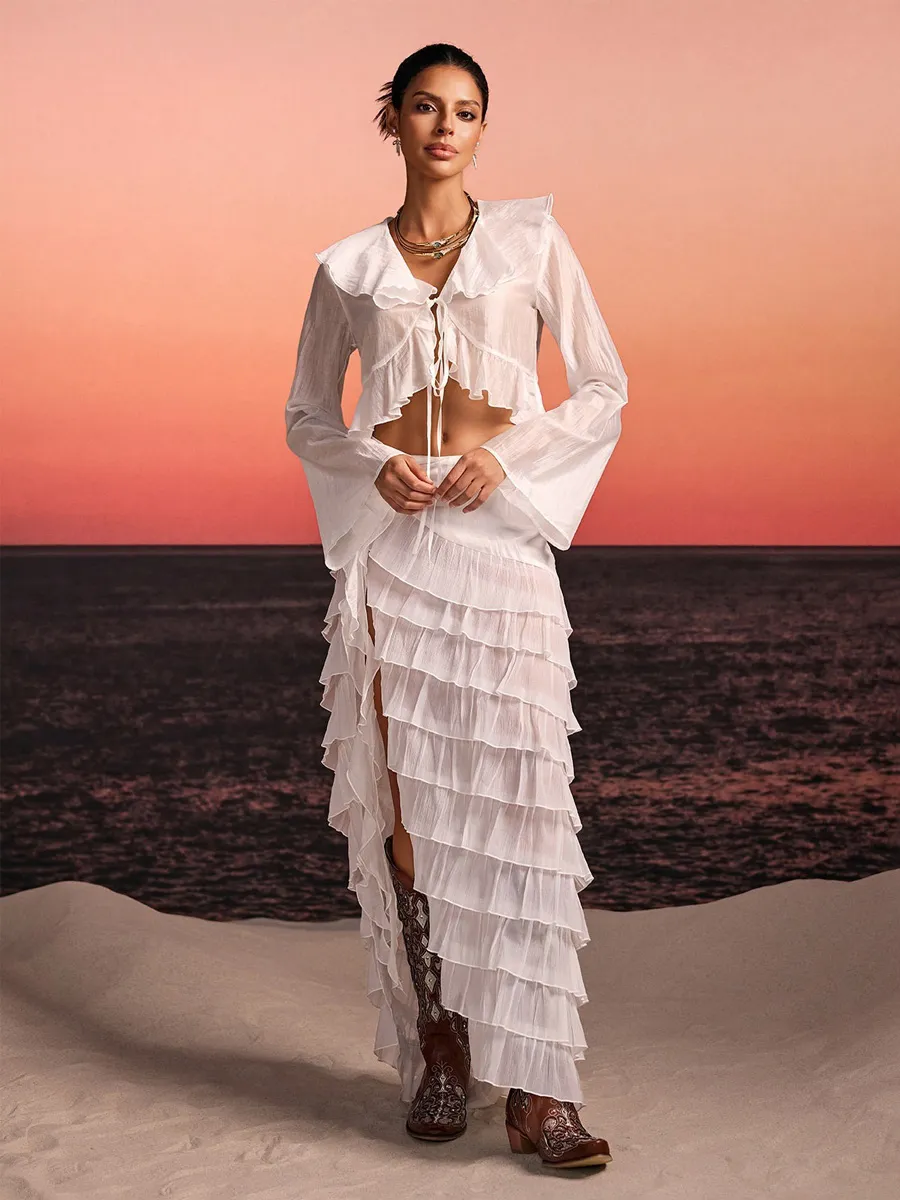 Octavia Ruffle Tiered Split Skirt Set