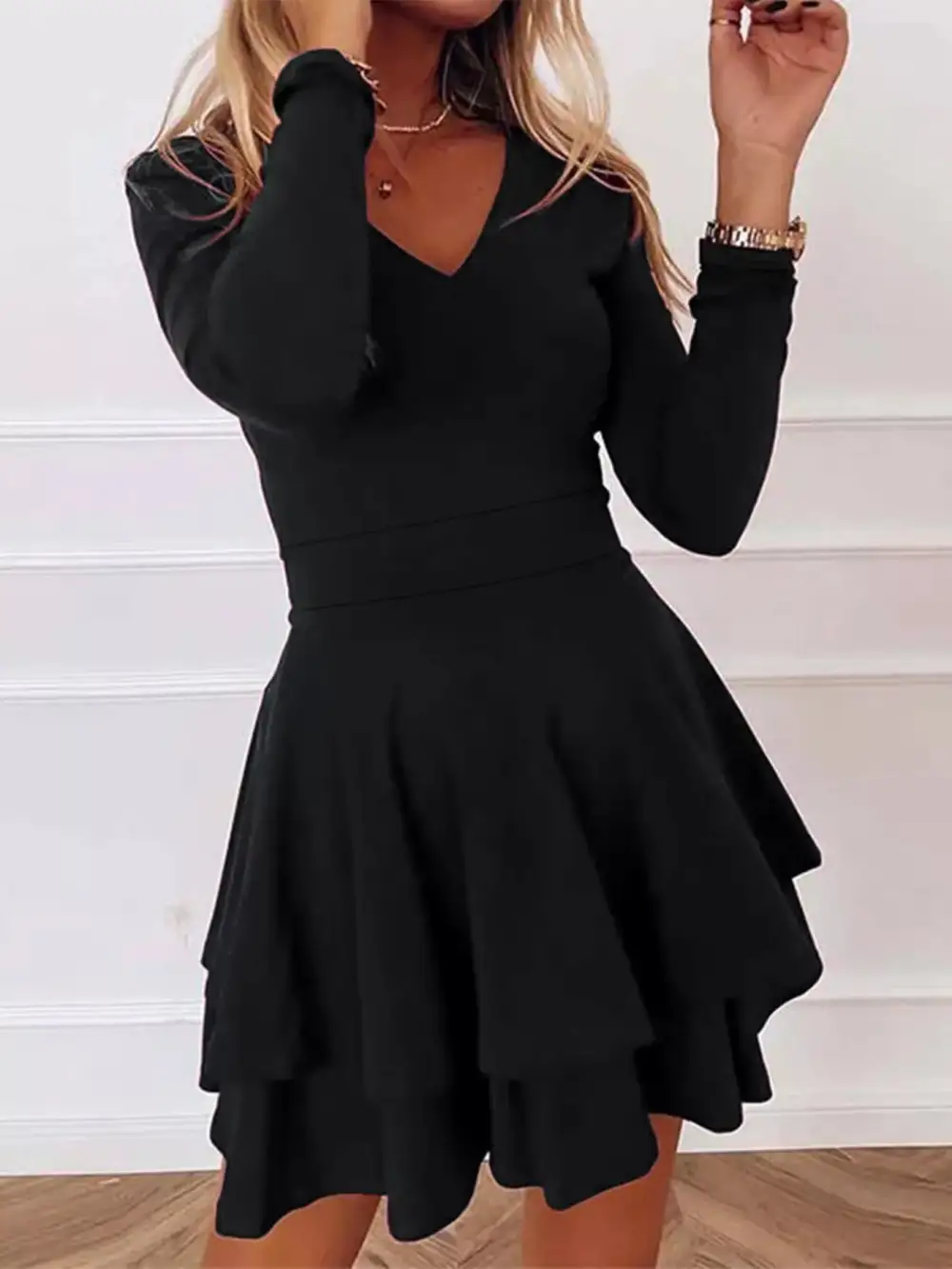 Finish V Neck Ruffle Mini Dress