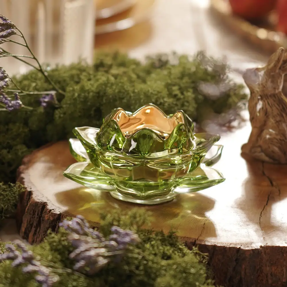 Green Lotus Glass Tealight Holder