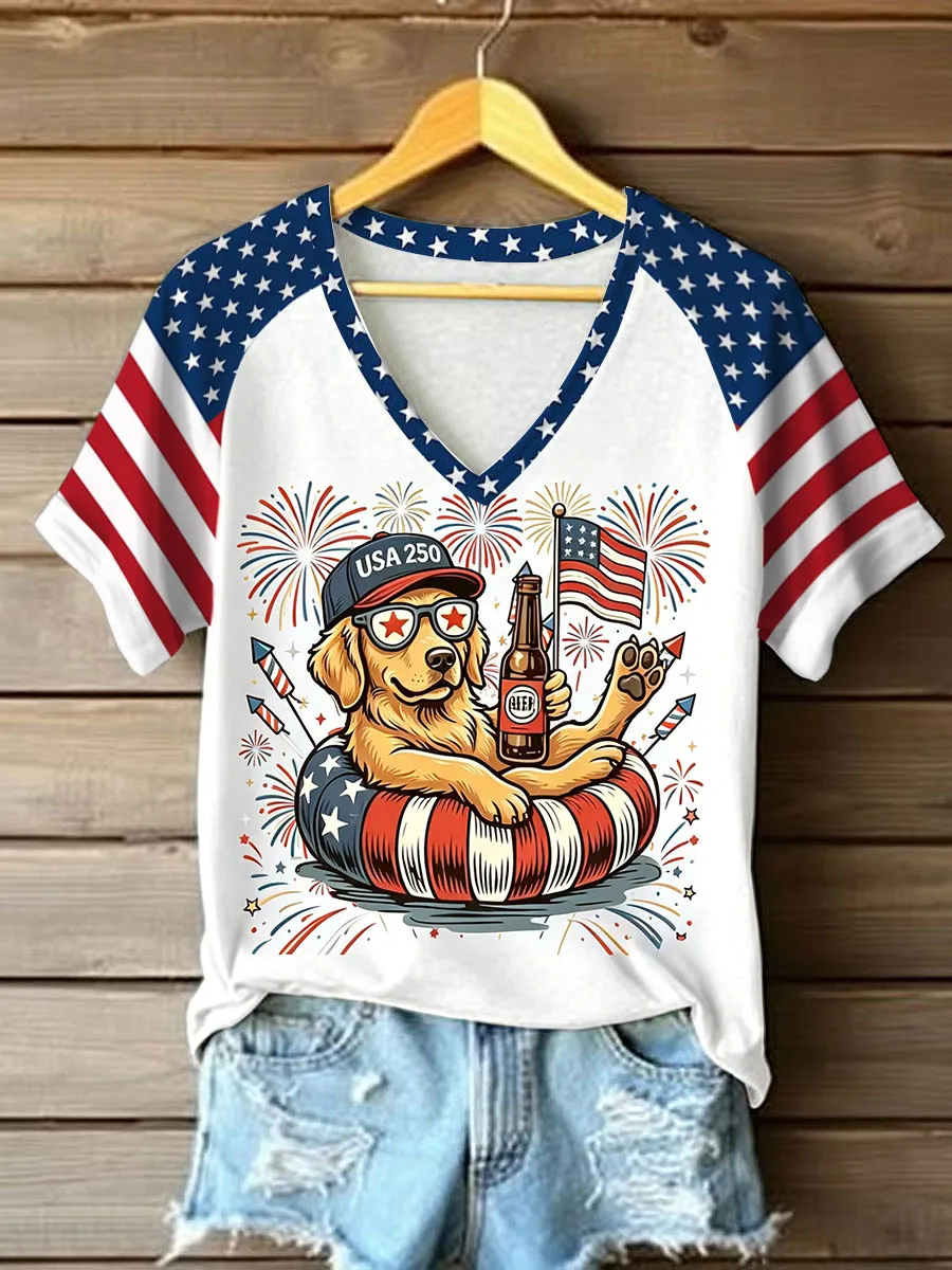 Women's USA 250th Anniversary Puppy Print T-Shirt