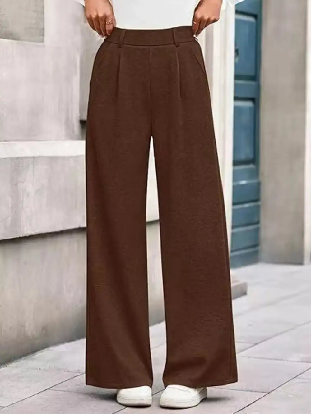 Wide Leg Pocketed Casual Pants