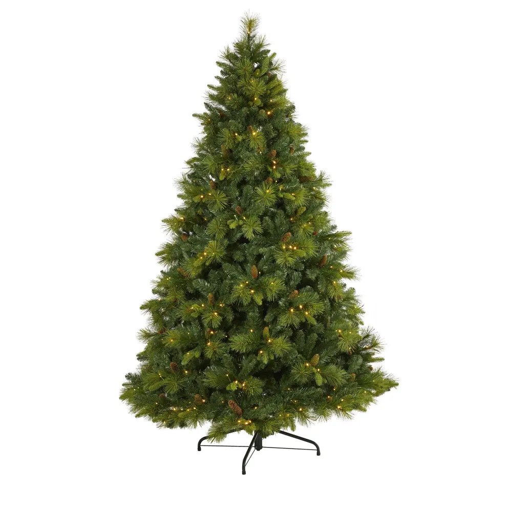North Carolina Mixed Pine Artificial Christmas Tree with Warm LED Lights Bendable Branches and Pinecones Botanical Accent
