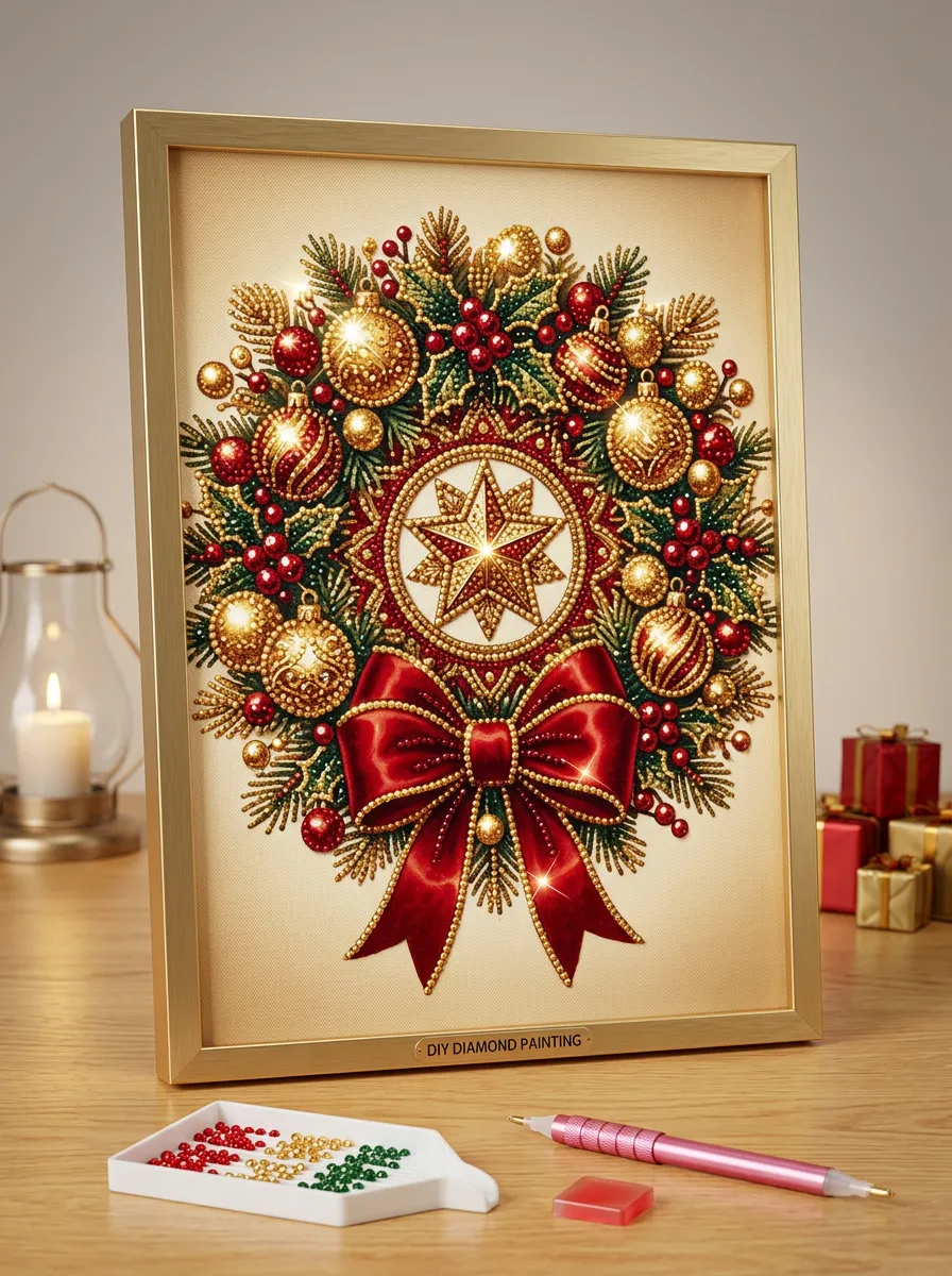 Wreath Star Bow Christmas DIY Diamond Painting Kit