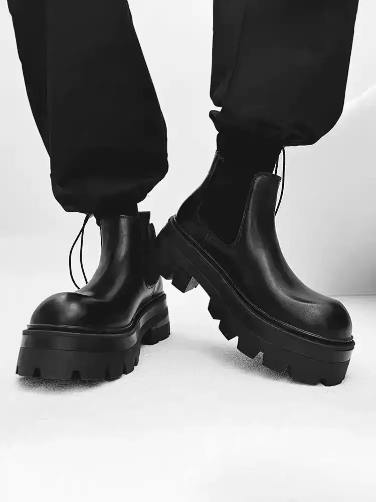 Chunky Sole Leather Chelsea Ankle Contemporary Boots