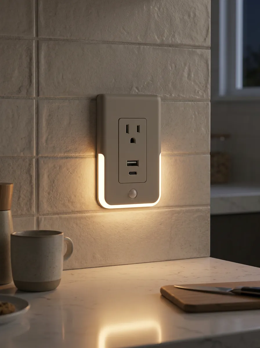 Flush-Fit Motion Sensor Warm Light Printed LED Outlet Cover
