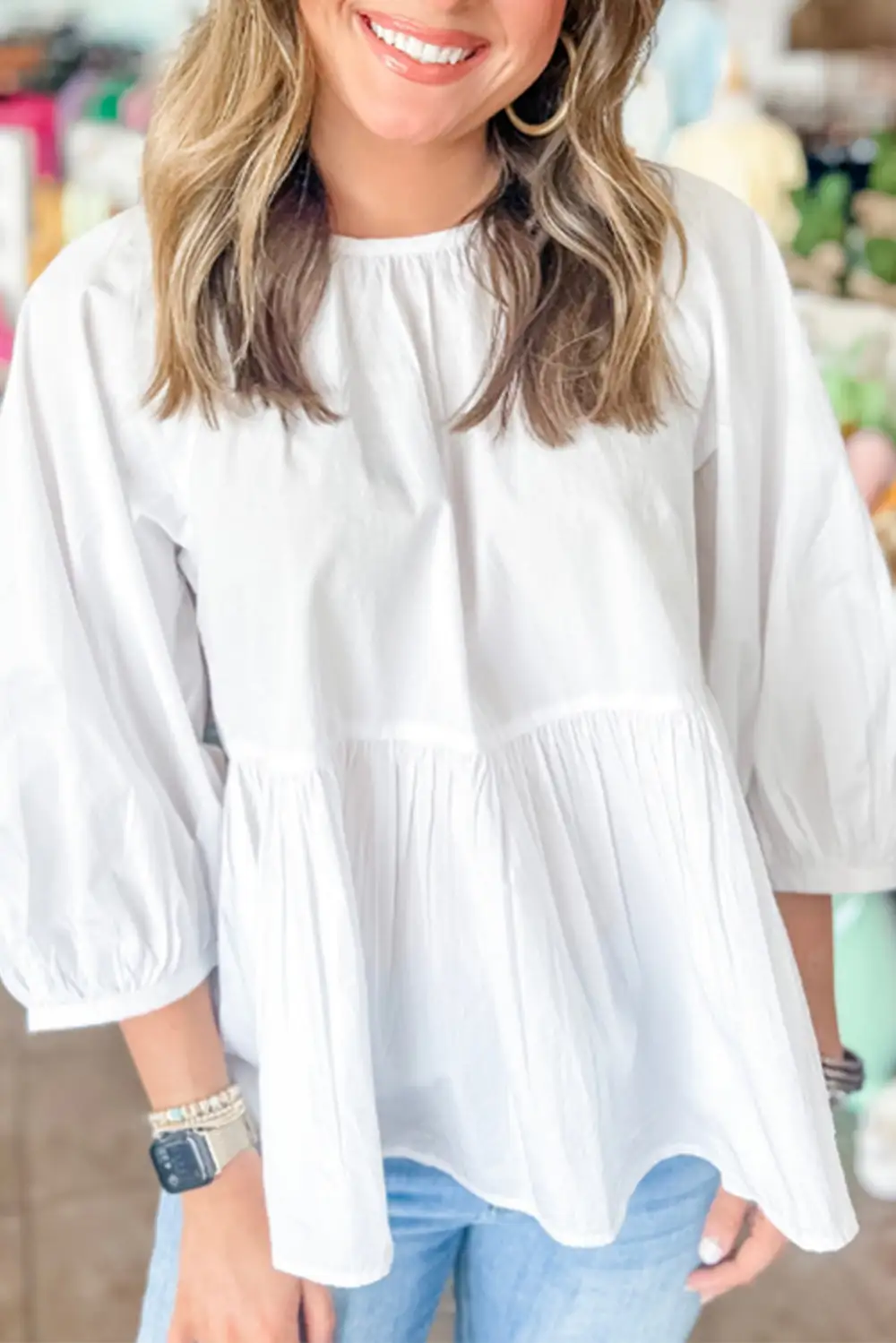 Cutout Detail Knot Front Blouse