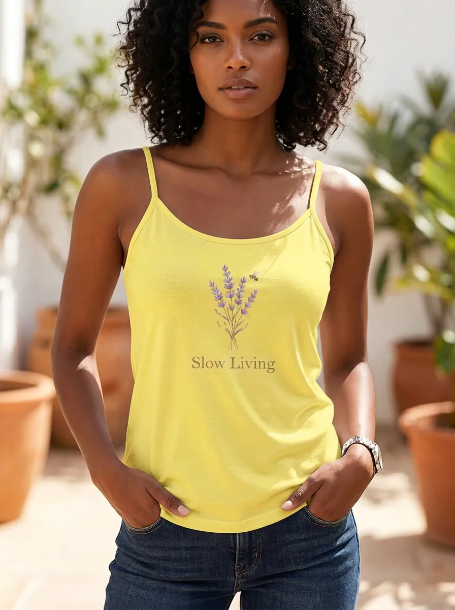 Women's Slow Living Nature Lover Lavender Bee Printed Camisole Top