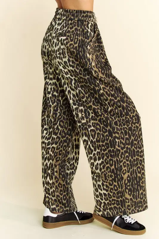 Sequin Leopard Print Wide Leg Relaxed Fit Pants