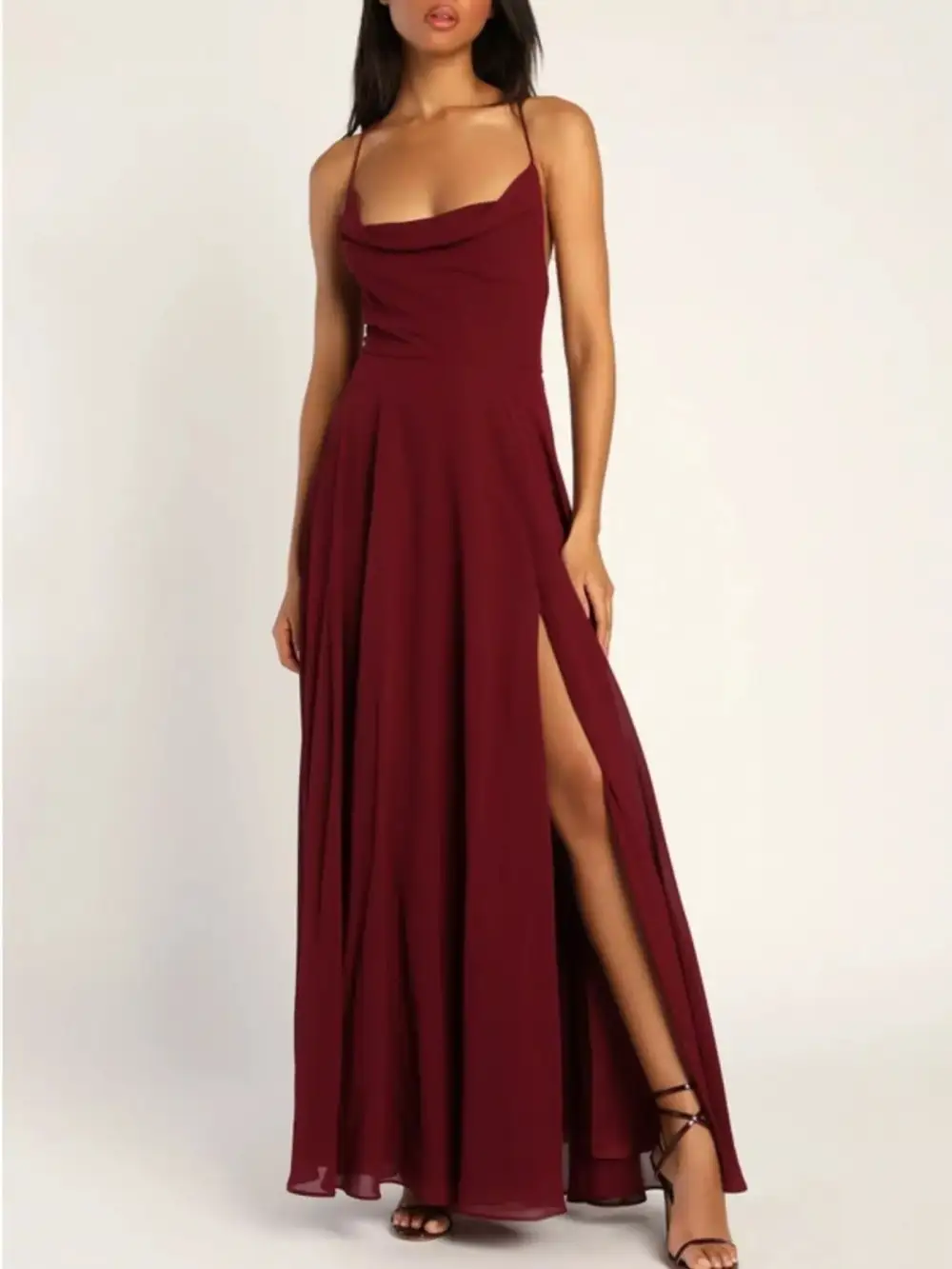 Relaxed Slit Cowl Neck Maxi Dress