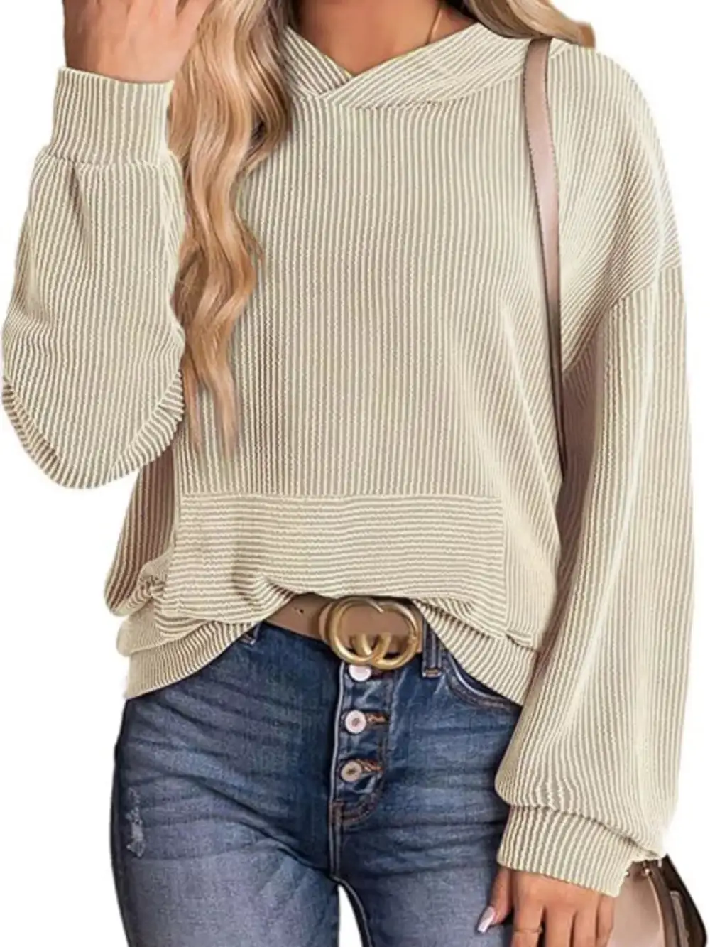Pocketed Oversized Ribbed Hoodie