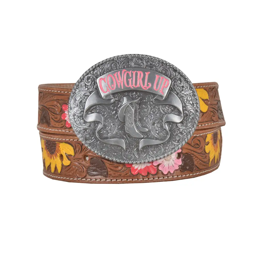 Women's Sunflower Engraved Leather Belt