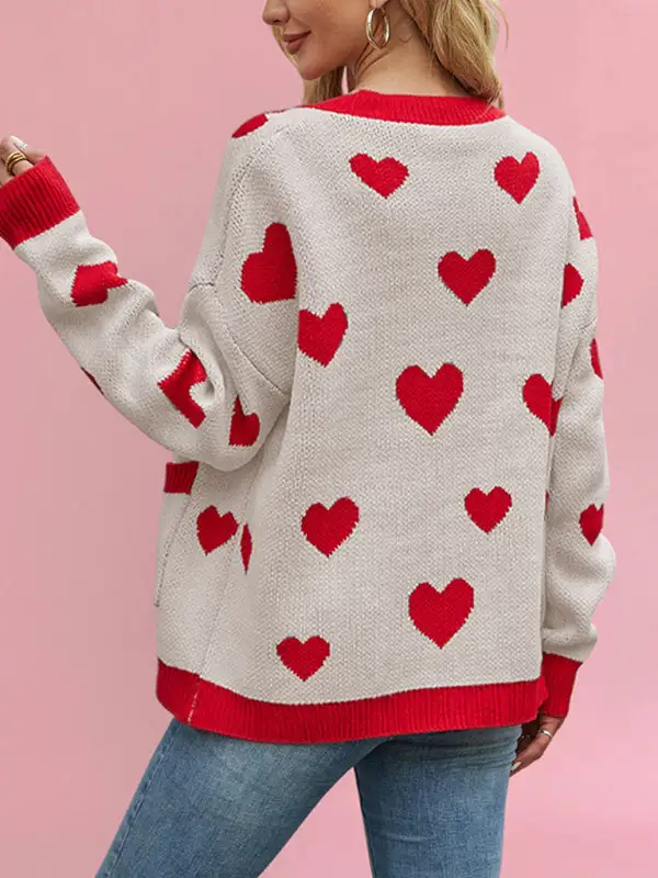 V-Neck Knit Pocketed Knit Jacket