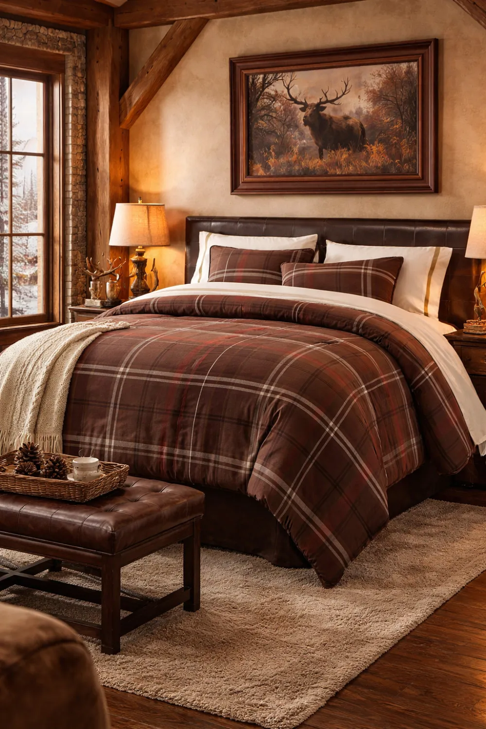 Plaid Pine Motif Bedding Set