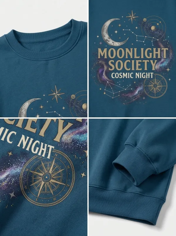 Women's Celestial Moonlight Society Cosmic Night Printed T-shirt