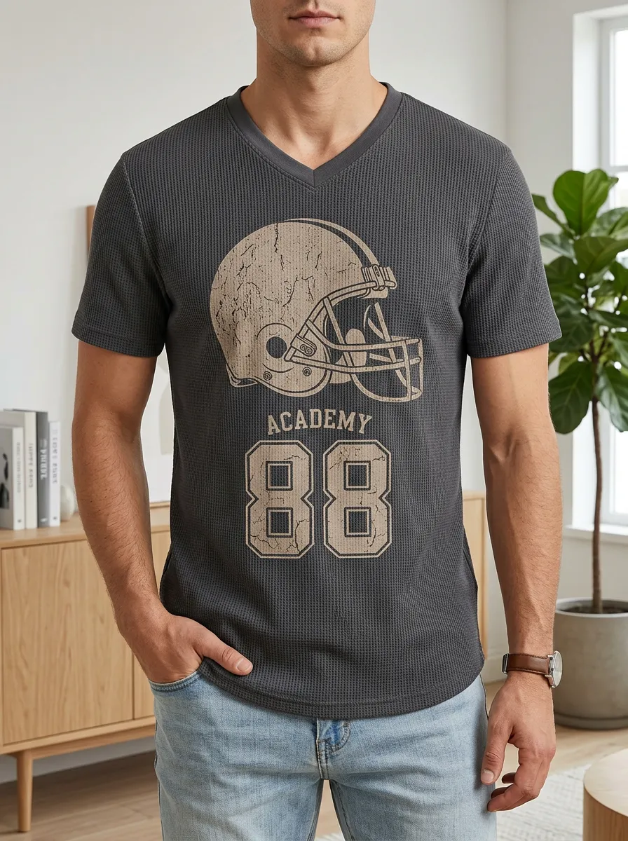 Men's Football Academy 88 Helmet Printed Waffle V-Neck Top