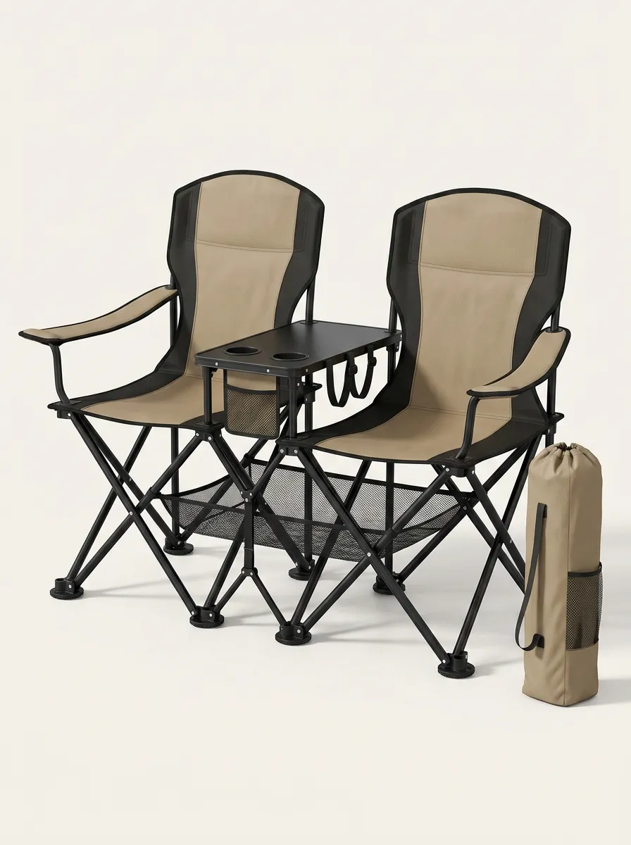 Double Camping Chair with Center Table