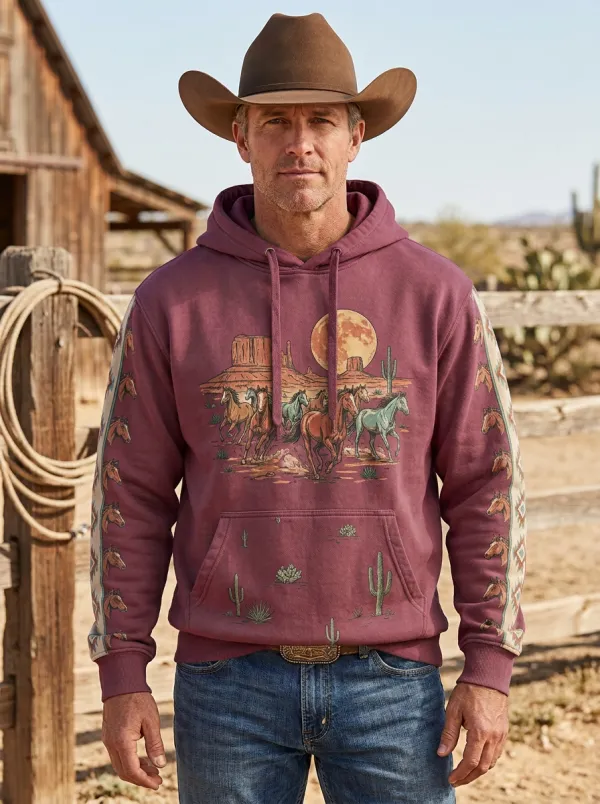 Prairie Sky Horse Desert Rodeo Style Men's Western Sweatshirt